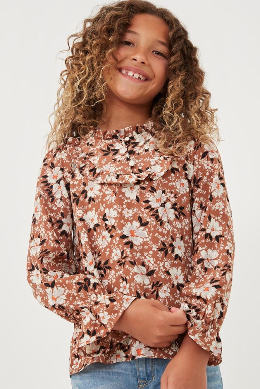 HAYDEN Lexi Floral Print with Sweet Ruffle Collar and Button Detail Large